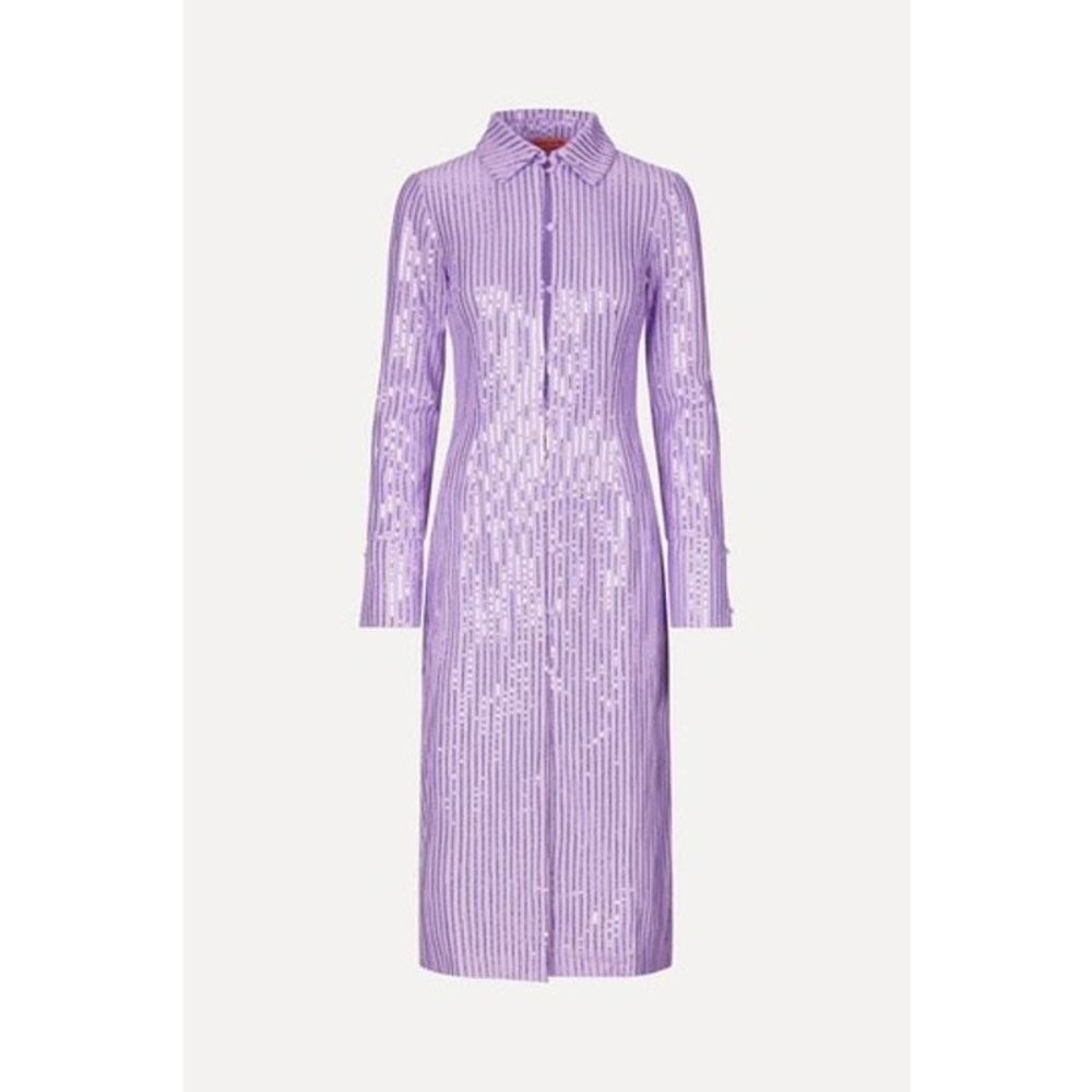 Stine Goya Sonja Shirt Dress Women Small Purple Sequin Long Sleeve Button Midi